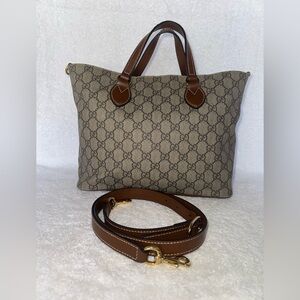 COA Gucci Small Tote in Soft GG Supreme Monogram Canvas Ebony Leather circa 2015